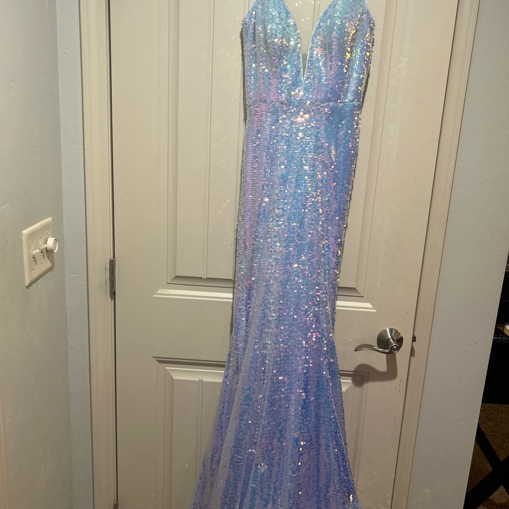 Christina Wu Blue Sequin Prom Dress